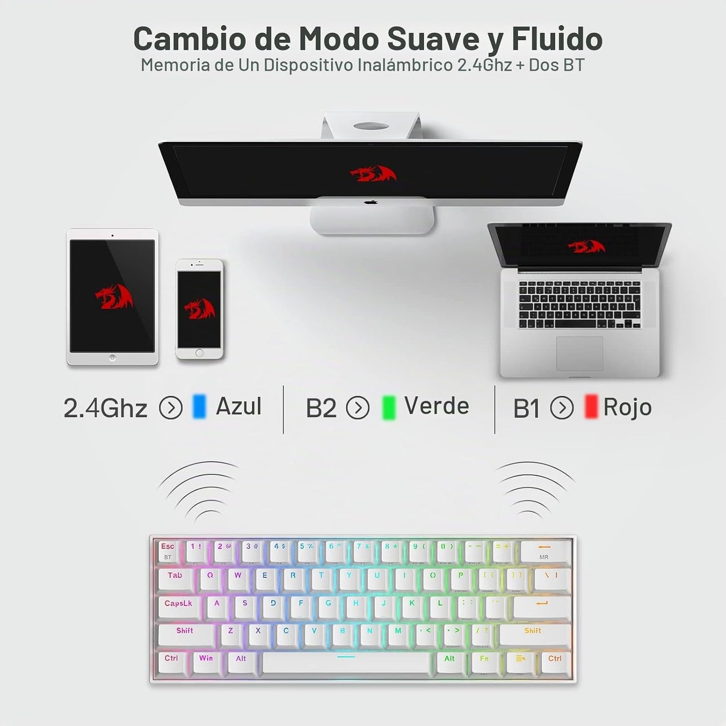 Redragon K530 Draconic - Teclado mecánico inalámbrico y compacto en...