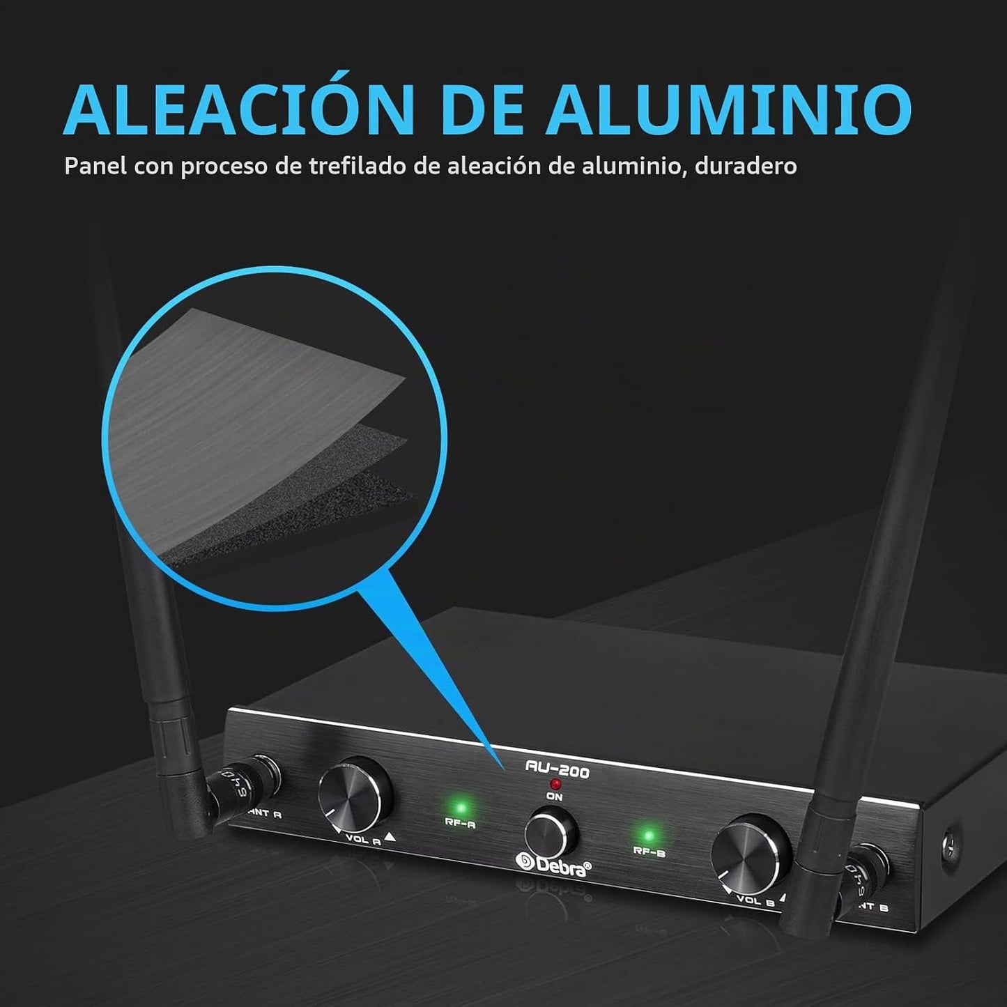 D Debra Audio AU200 Pro UHF Sistema de micrófono inalámbrico de 2 c...
