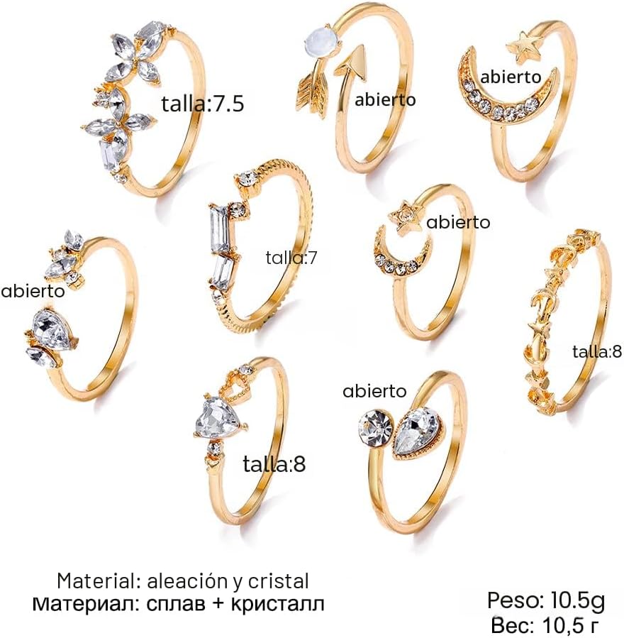 KISS WIFE Juego de anillos de nudillos de estrella lunar apilables...
