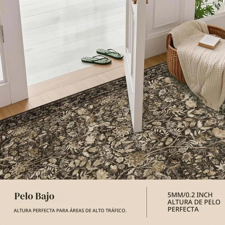 Luxcrest Alfombra marrón de 9 x 12: alfombras lavables florales vin...