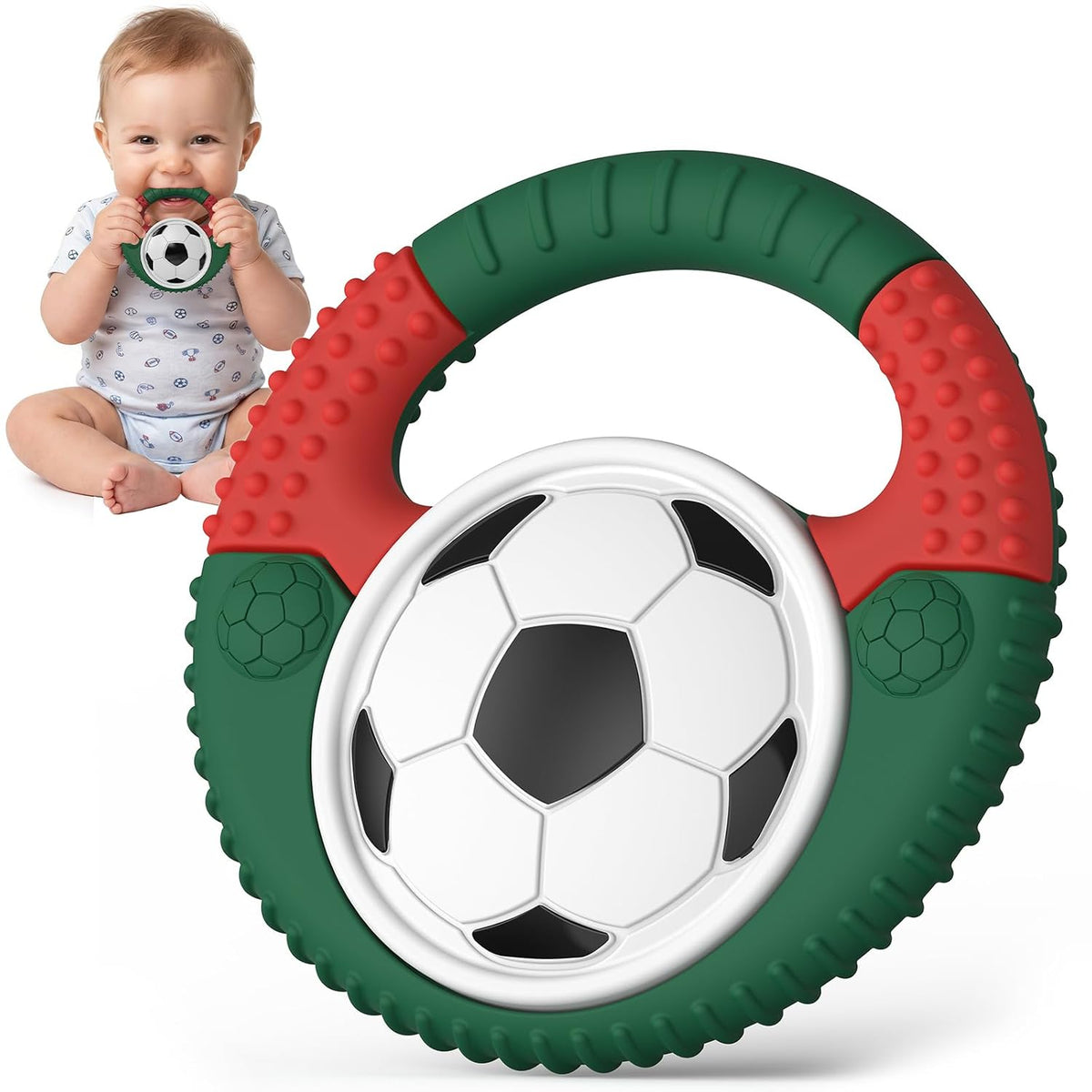 Juguetes de dentición de silicona para bebés con temática de fútbol...