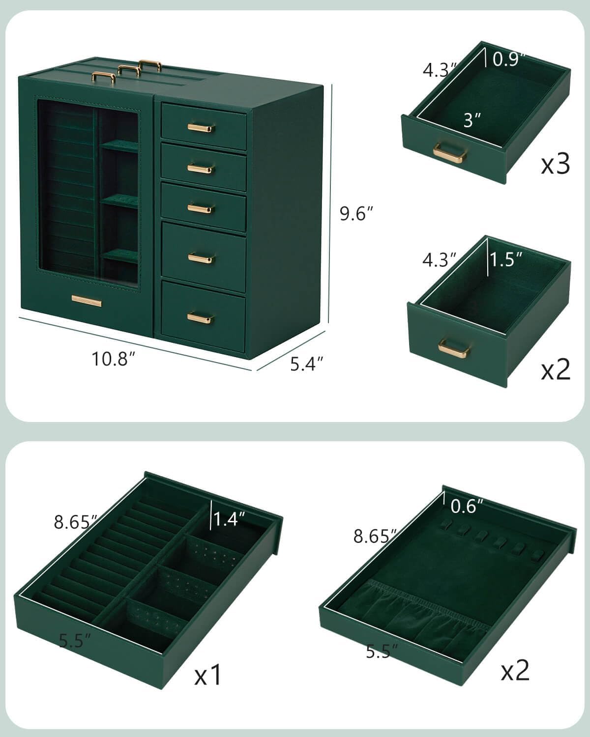 Homde - Gran joyero\/organizador\/caja con ventana de vidrio, cajon...