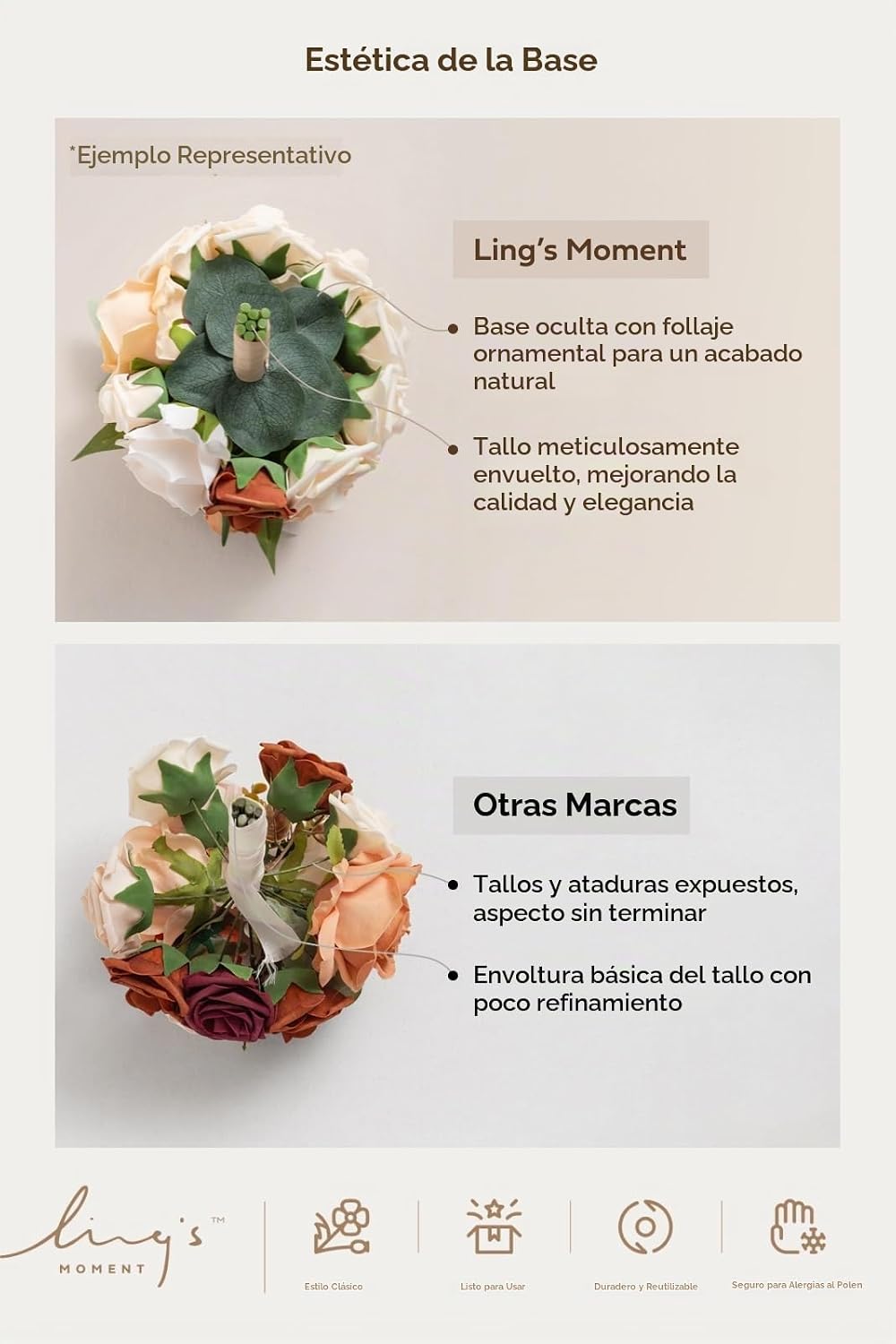 Ling's Moment - Ramo de flores artificiales para novia, ceremon...