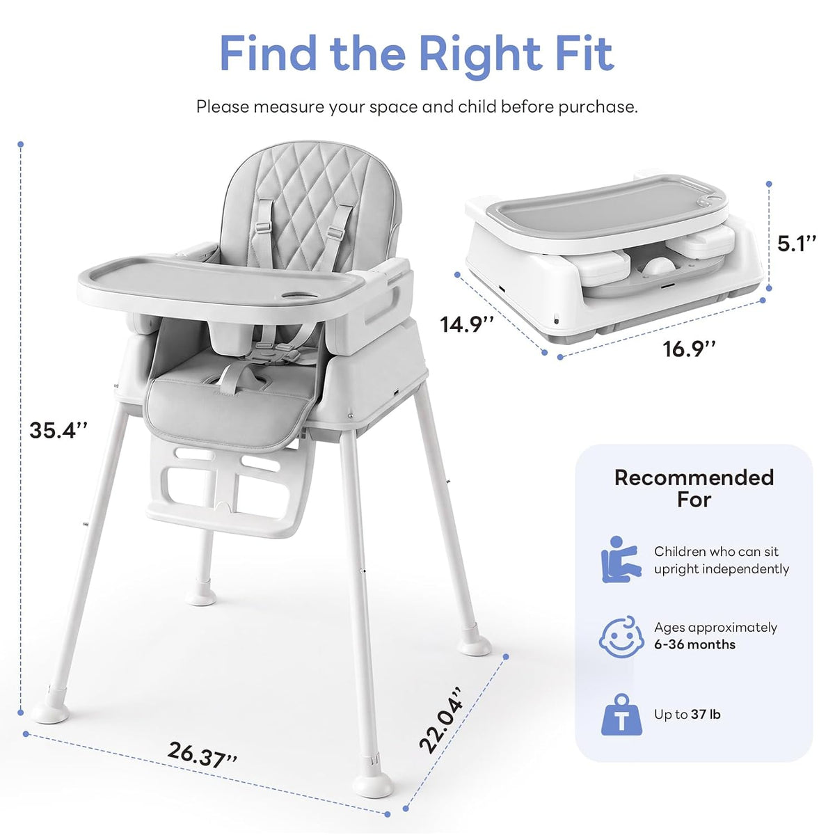 Silla alta para bebé, silla alta convertible 3 en 1 para bebés y ni...