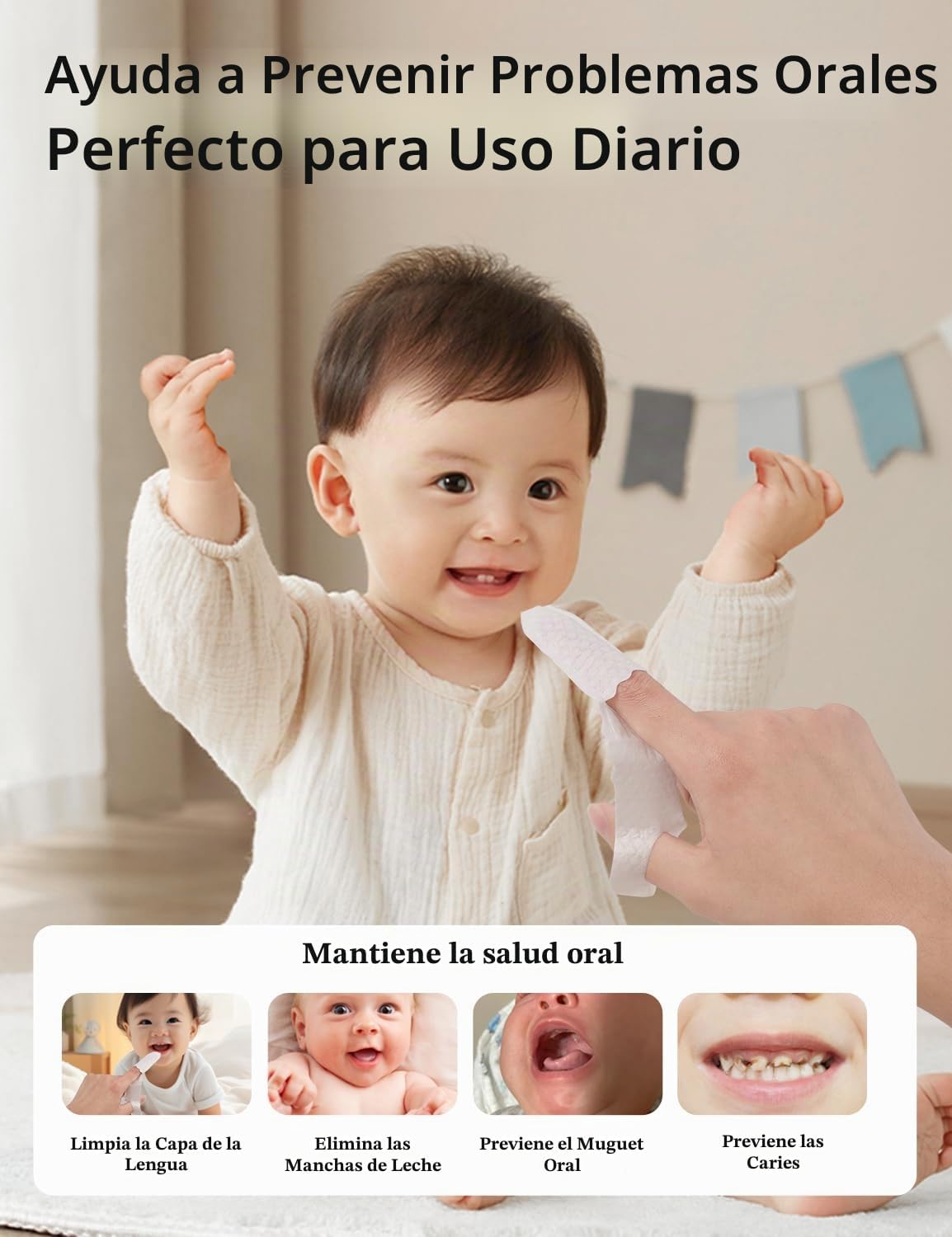 Mokoala Cepillo de dientes para dedos de bebé, toallitas limpiadora...