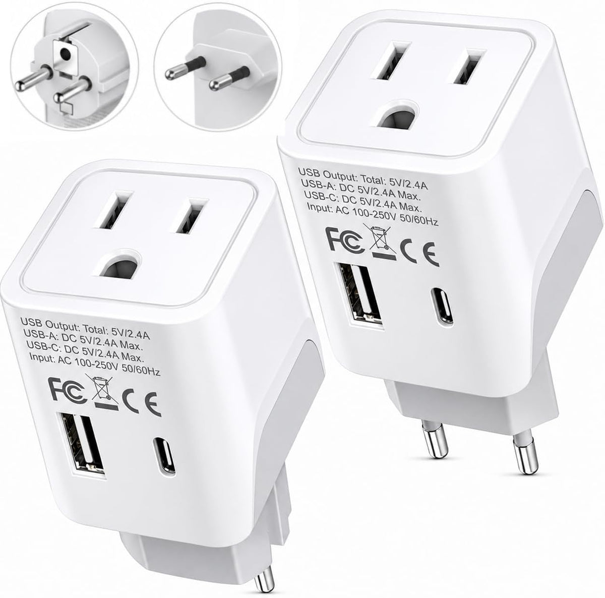 Ceptics Combo de adaptadores de enchufe europeos - Tipo C, E\/F - U...