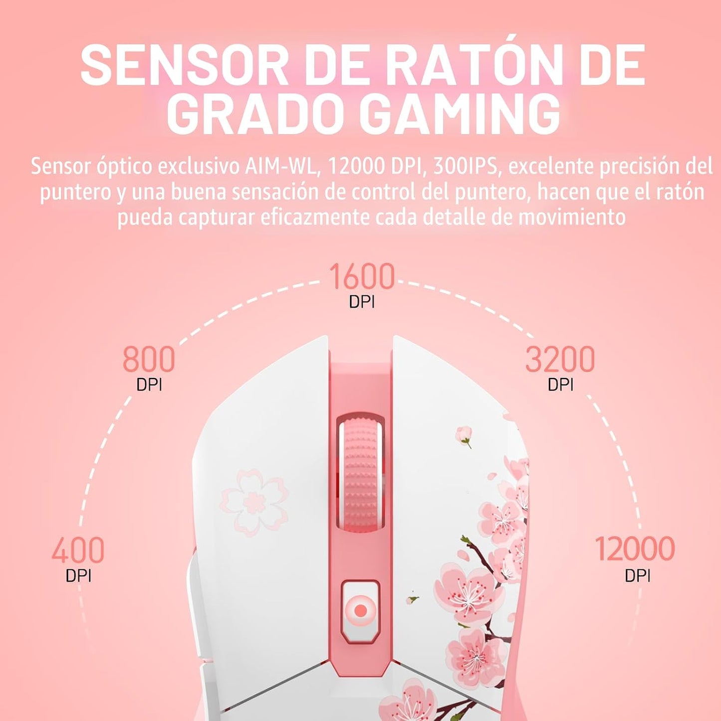 DAREU Ratón inalámbrico Sakura rosa para juegos con base de carga r...