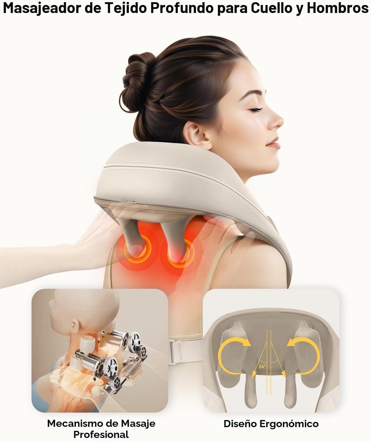 Snailax masajeador de cuello inalámbrico con calor, masajeador de c...