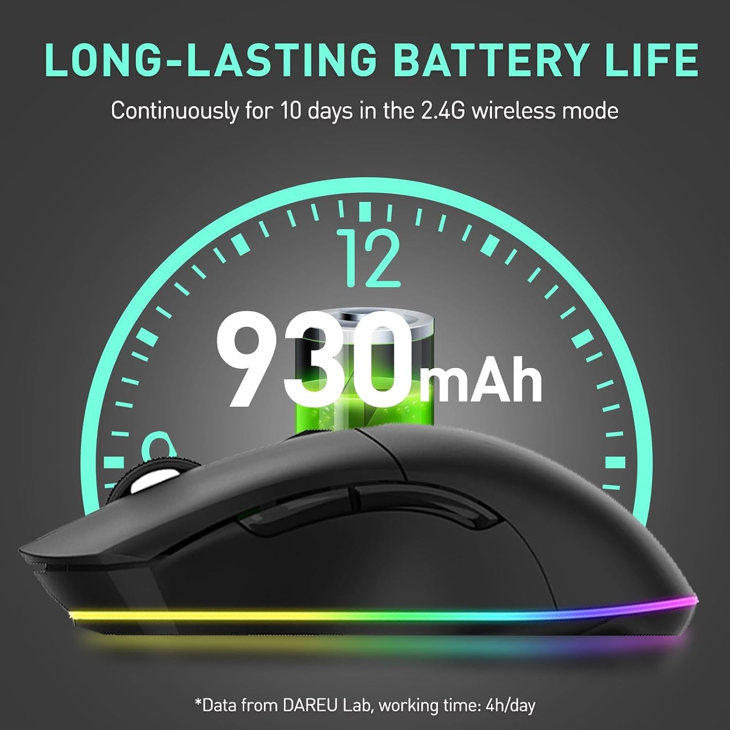 DAREU EM901X - Mouse inalámbrico para juegos con base de carga RGB...