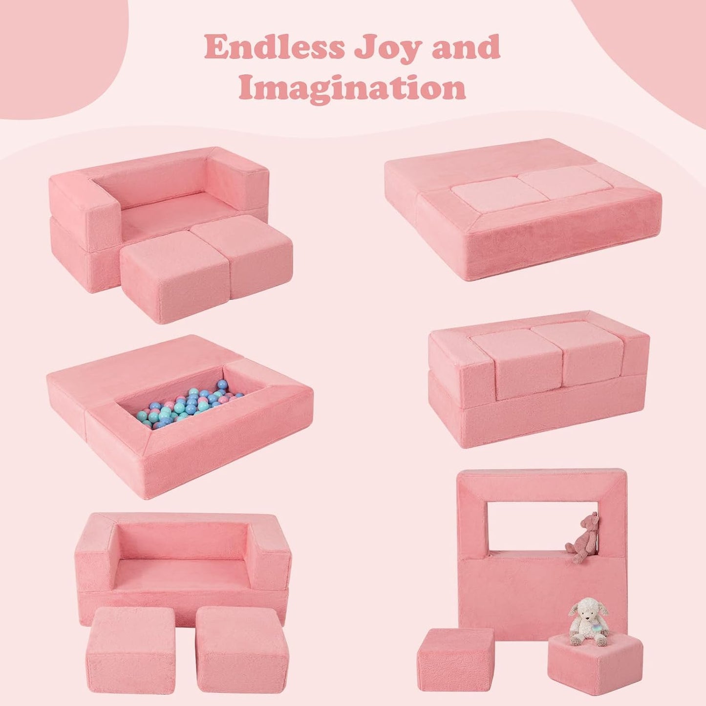 INFANS Sofá modular de juegos para niños, sofá seccional de constru...