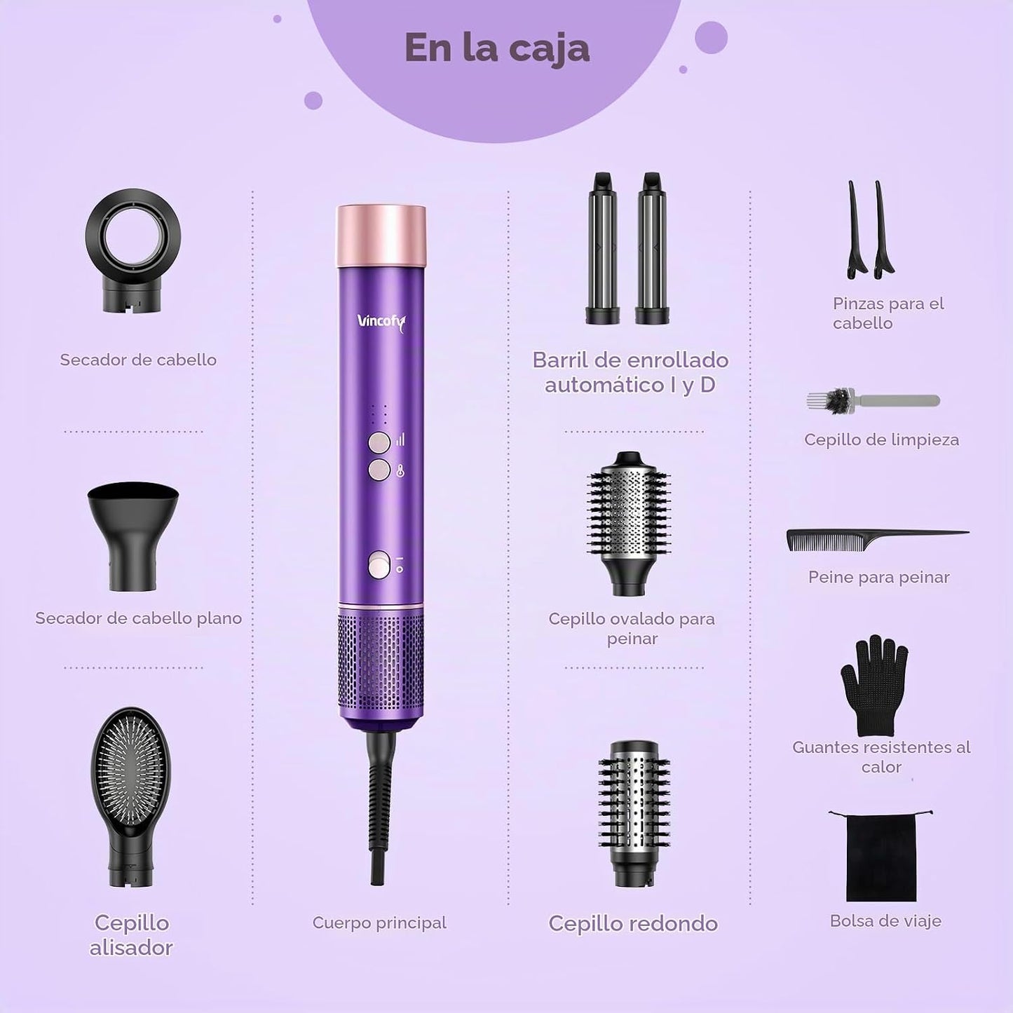 Vincofy Juego de cepillos secadores 7 en 1 \u2013 Estilizador de ai...