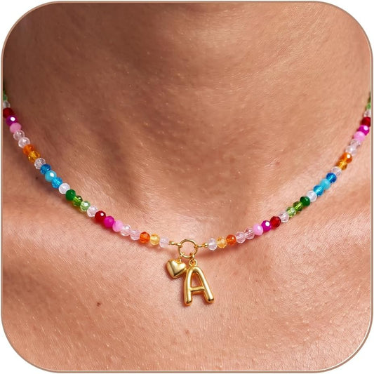 LOVEZORA Collar con inicial para mujer, collares de cuentas de colo...