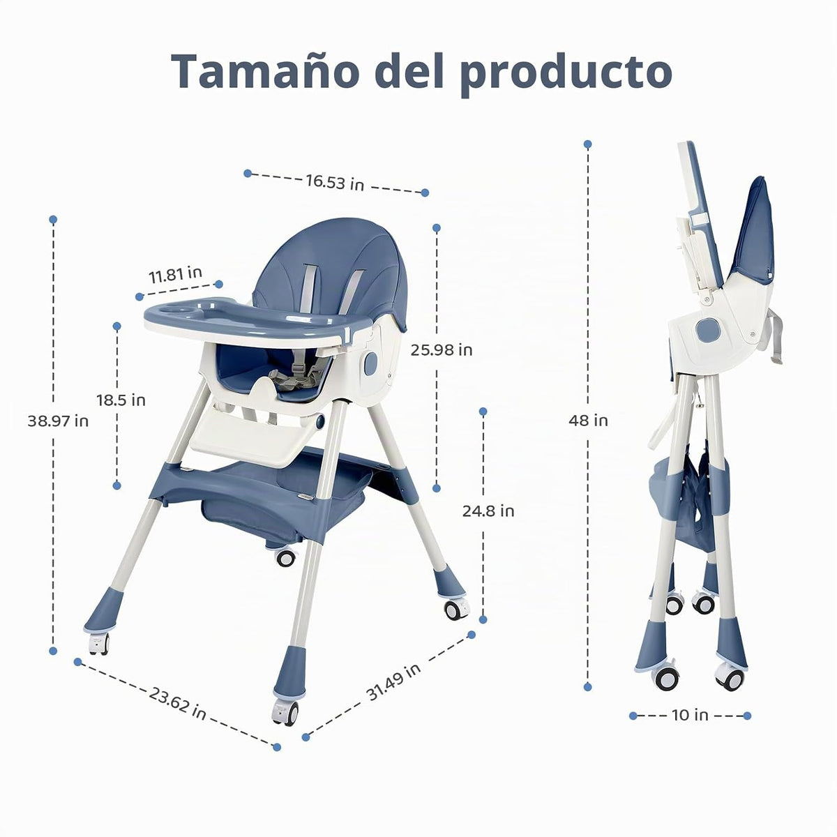 Sillas altas 6 en 1 para bebés y niños pequeños, silla alta plegabl...