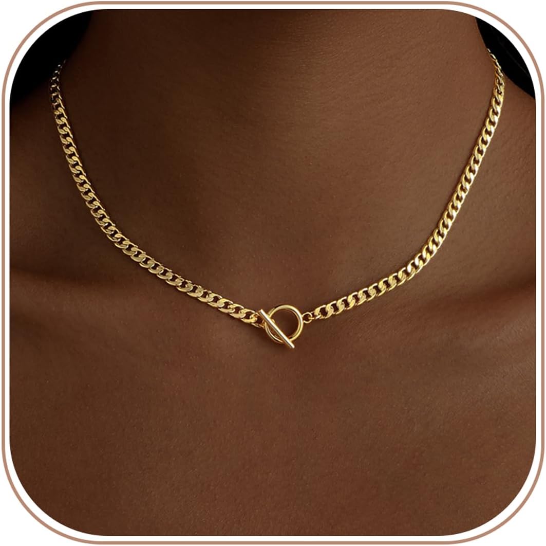 LEXODY Collar de oro grueso para mujer, simple chapado en oro de 14...