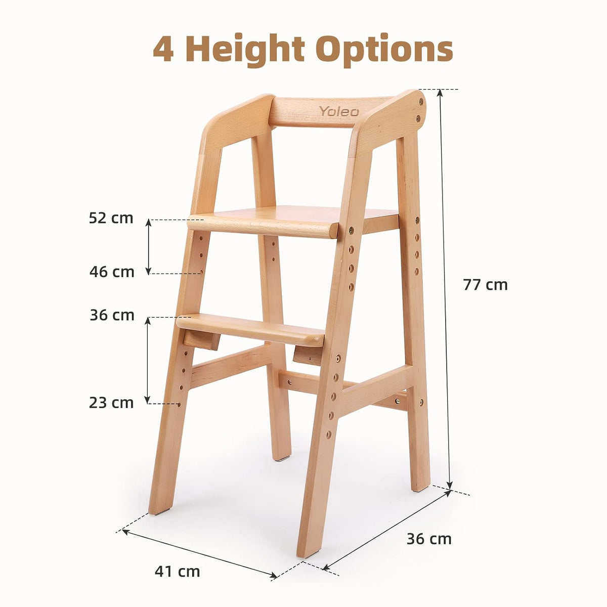 Trona de madera para niños pequeños, silla de alimentación ajustabl...