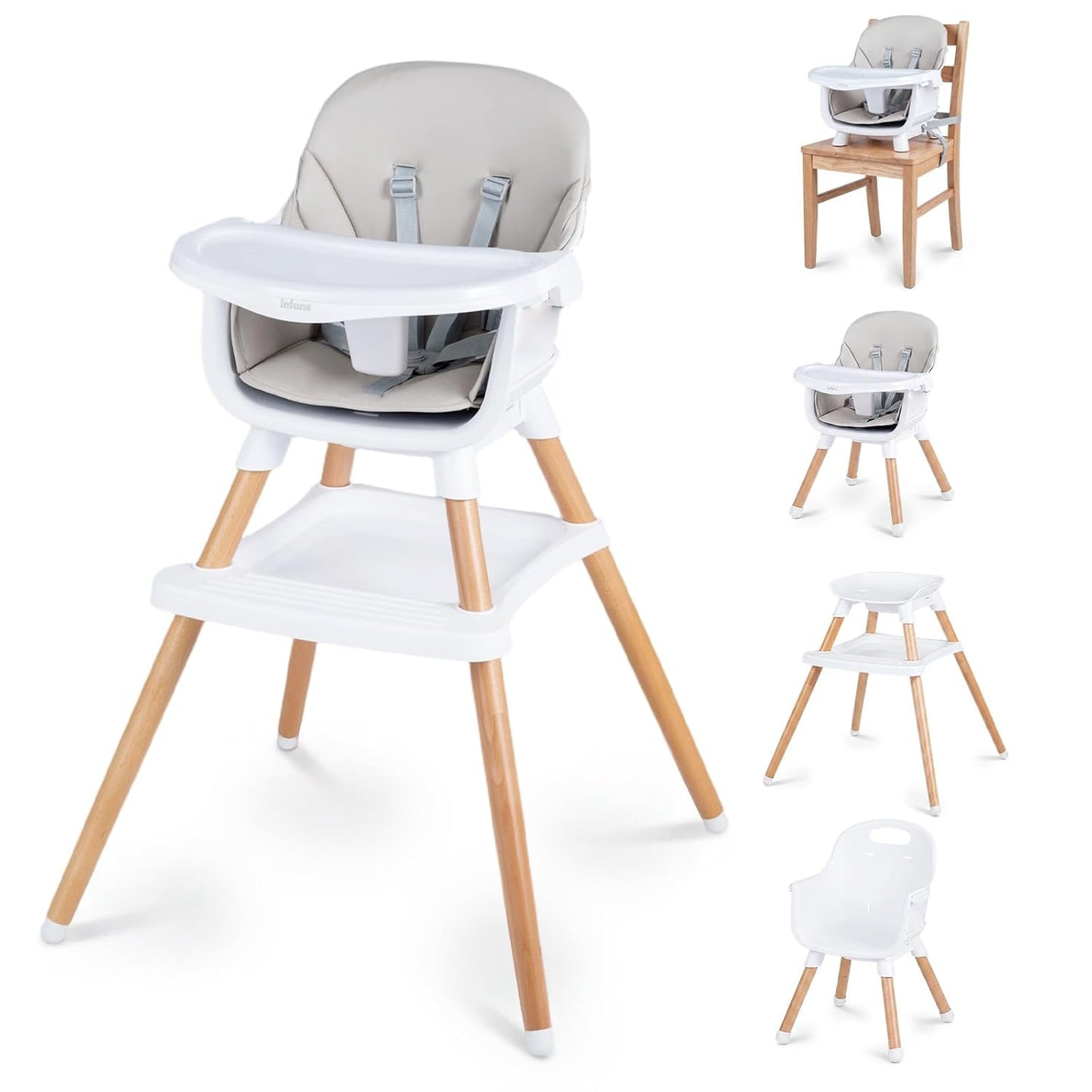 INFANS Silla alta 8 en 1 para bebé, convertible a asiento elevador,...