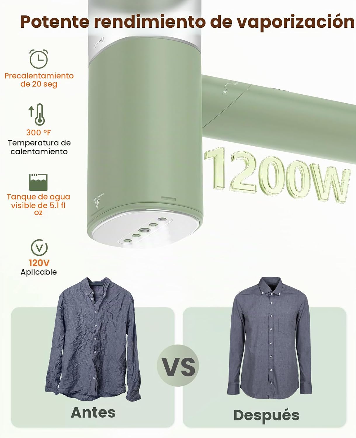 Vaporizador de mano para ropa, vaporizador de viaje plegable de 120...
