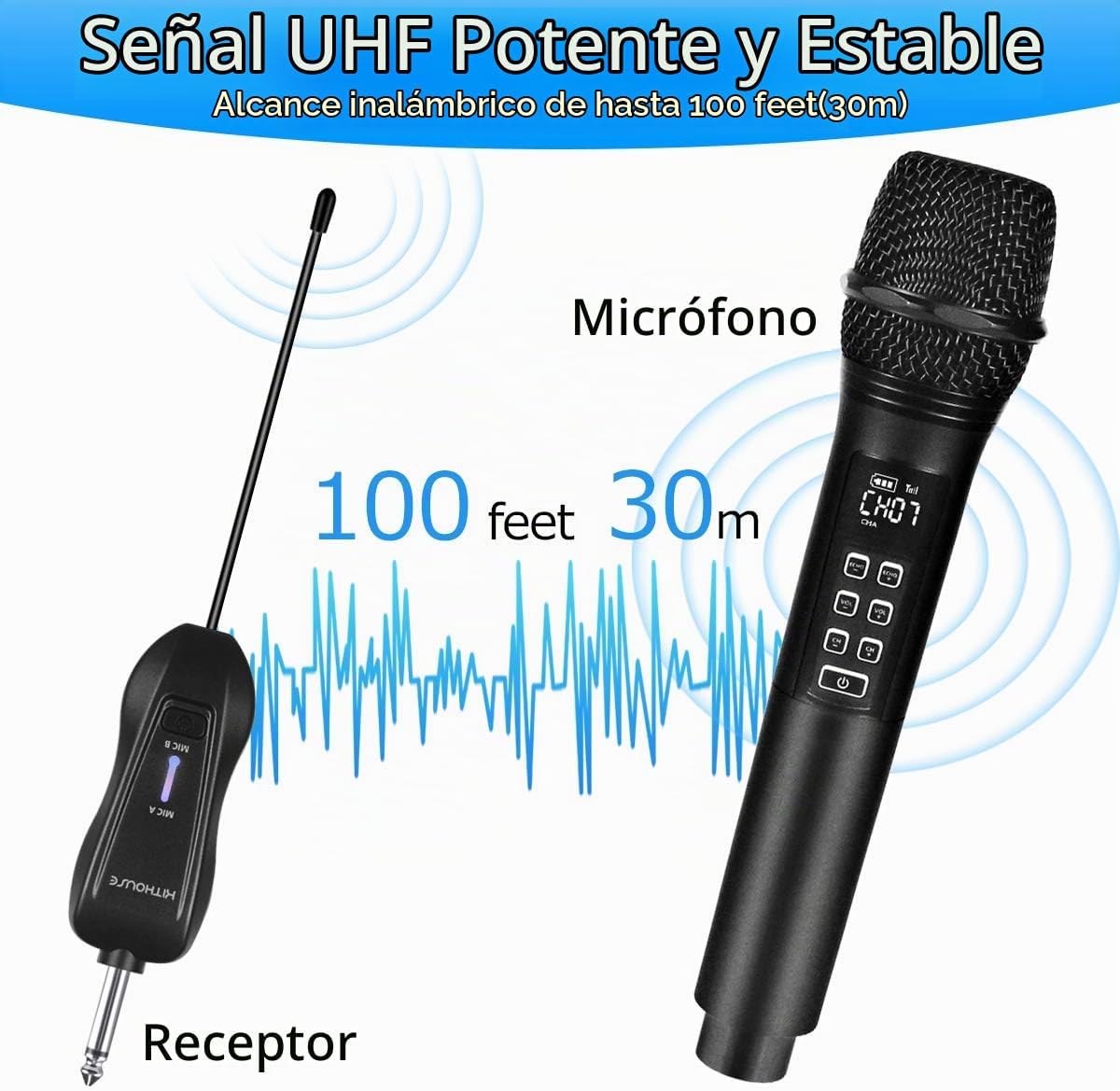 Kithouse K28 Micrófono inalámbrico recargable para karaoke con cont...