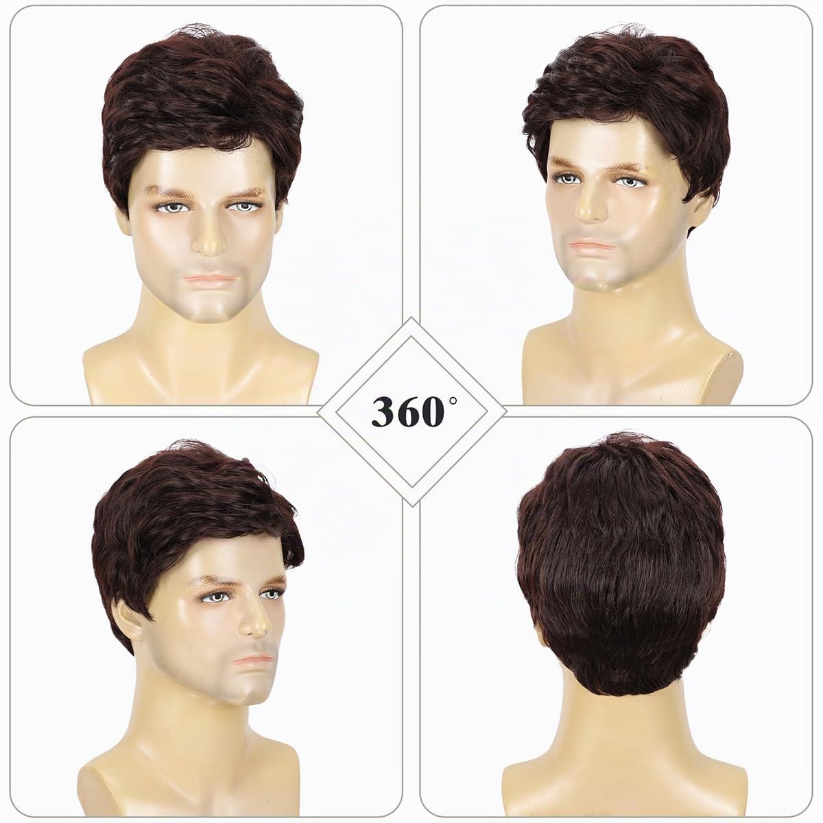DDHAIR Peluca corta de color marrón para hombre, pelucas sintéticas...
