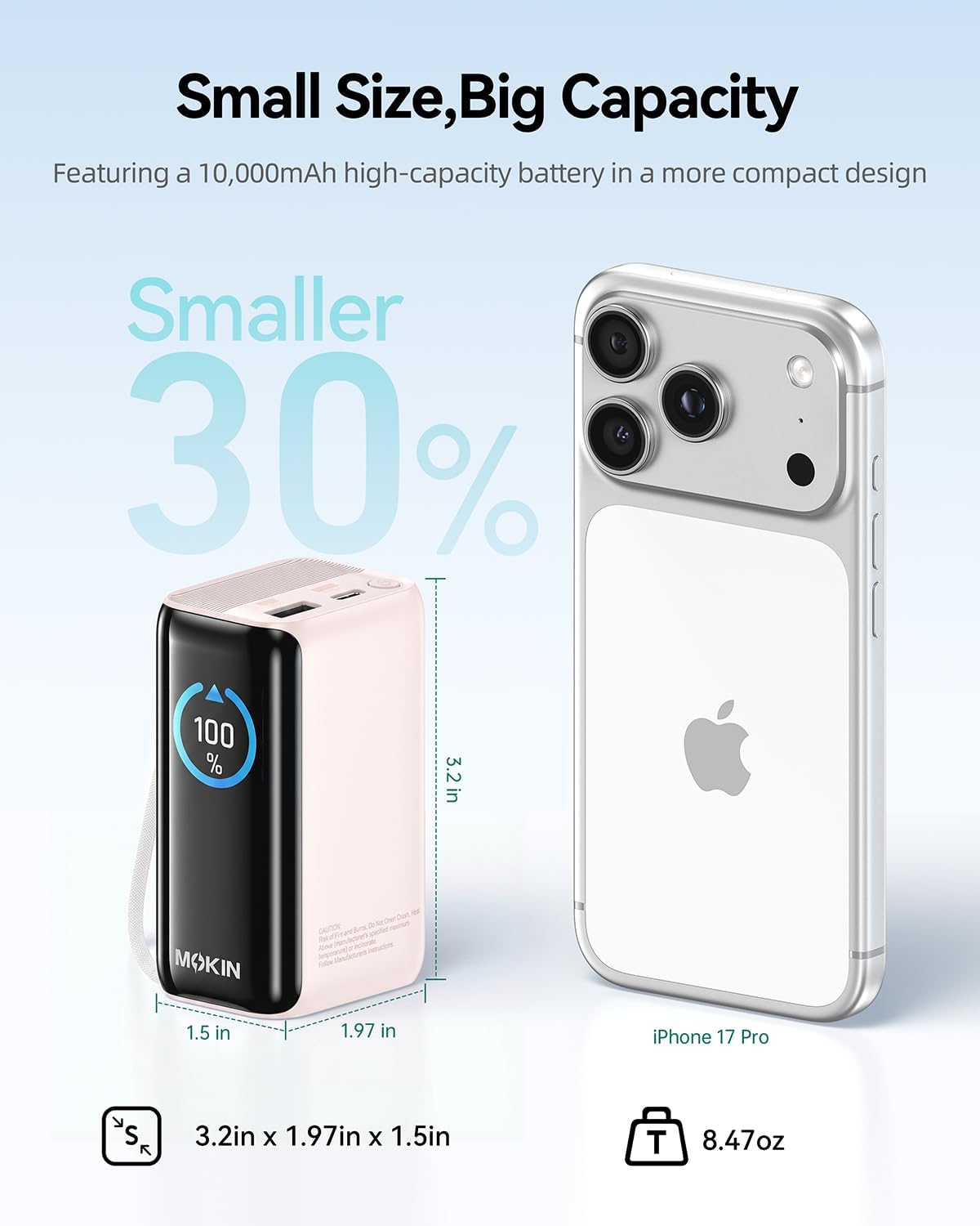 MOKiN Cargador portátil con cable USB-C retráctil integrado, cargad...