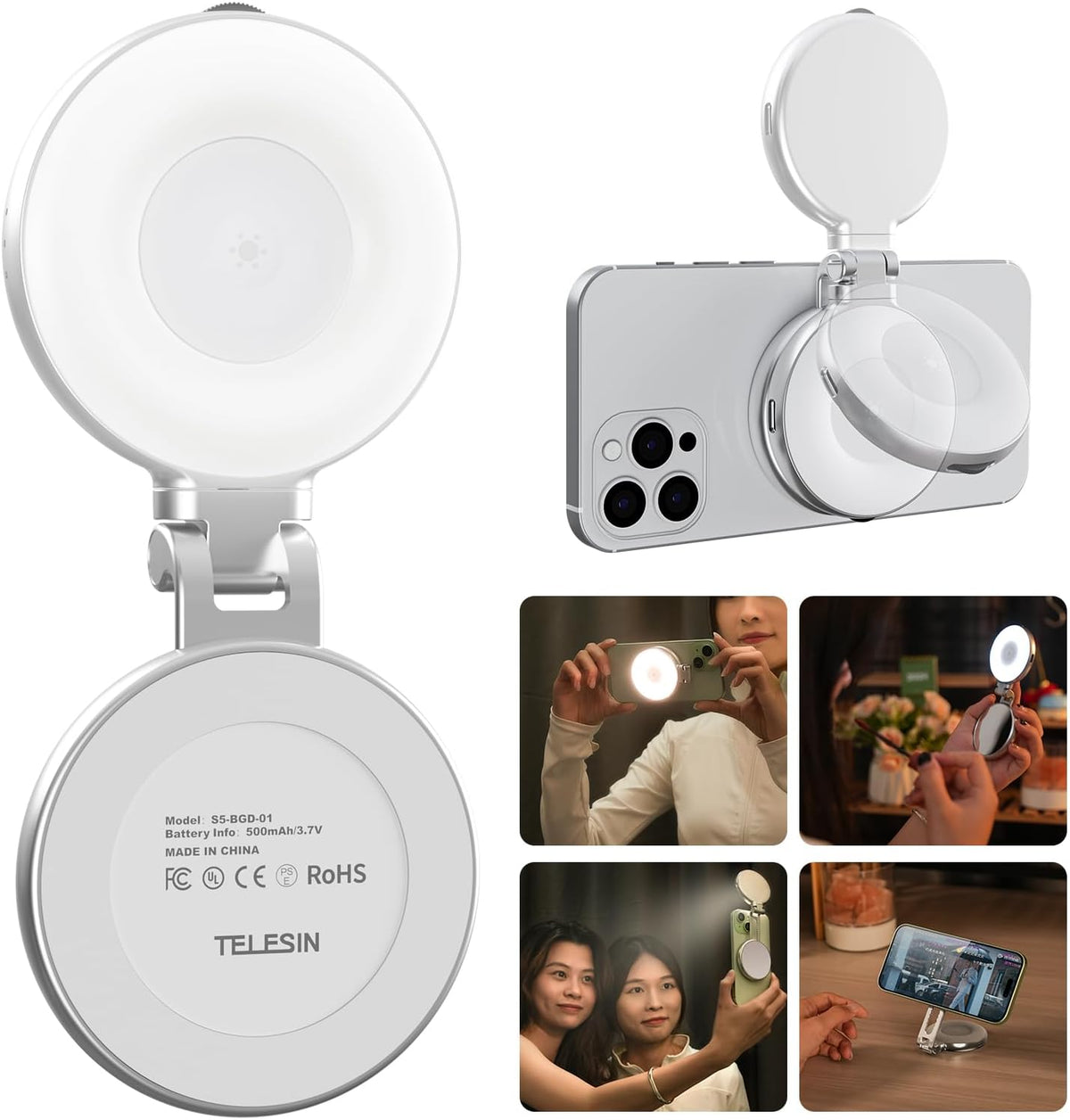 TELESIN C03 Luz de Selfie Magnética, Luz para Teléfono Compatible c...