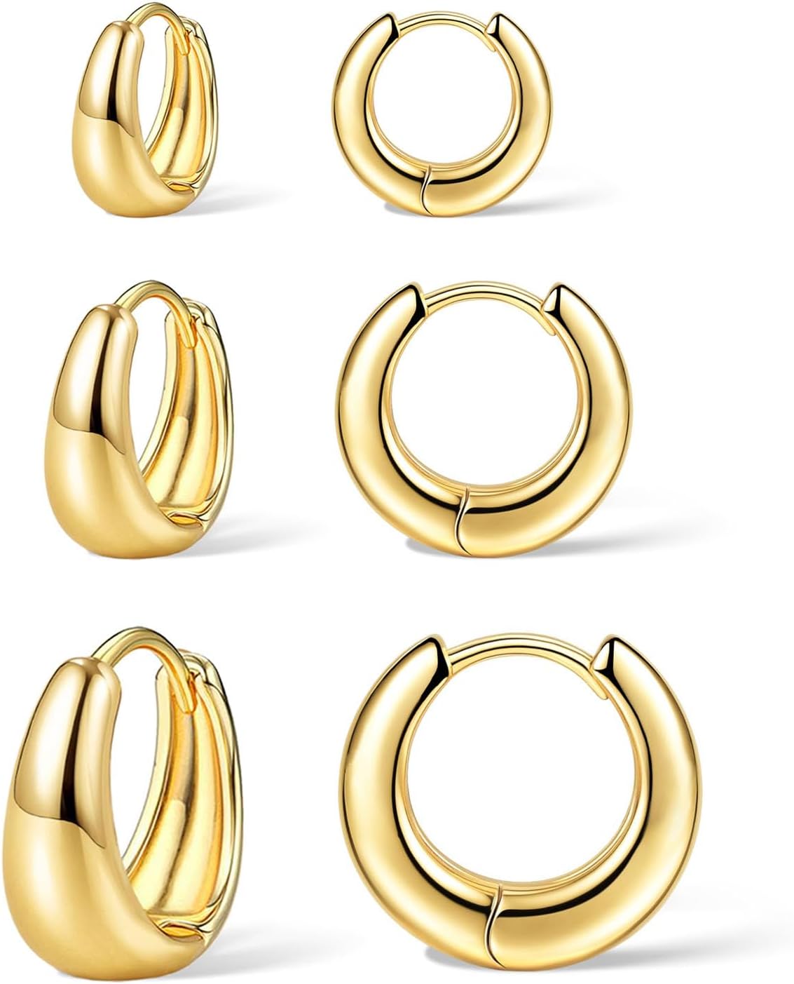 Juego de 3 pares de aretes de aro de oro para mujer, joyería de mod...