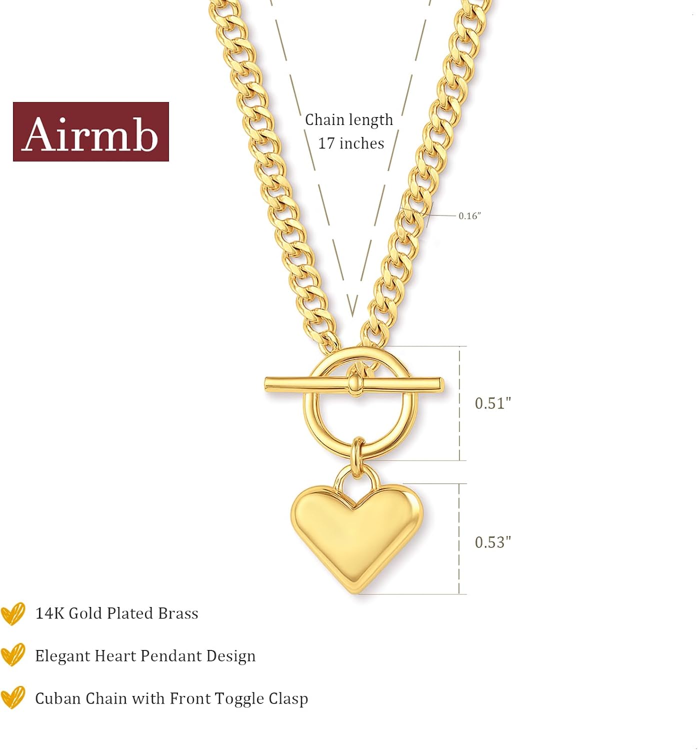Airmb Collar de Corazón para Mujer, Chapado en Oro\/Plata, Garganti...