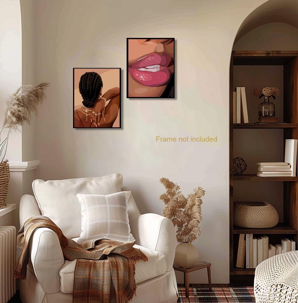 Juego de 3 pósters de pared de niña negra en tonos rosa, arte de pa...