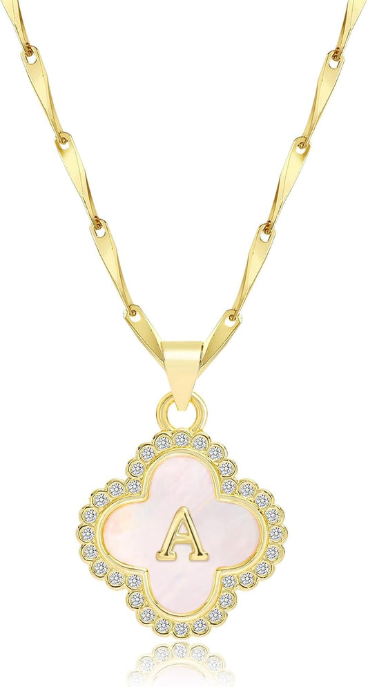 LETFLY Collares con inicial de trébol de cuatro hojas para mujer, c...