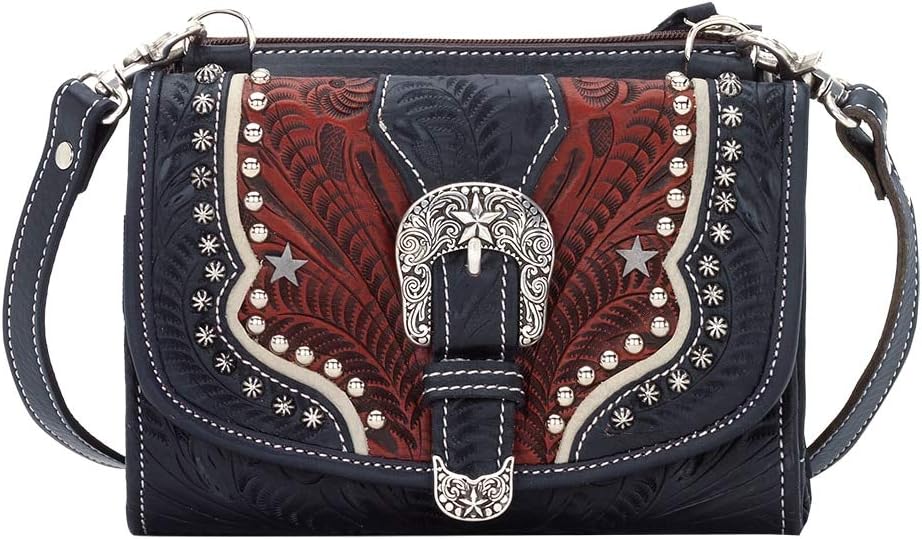 American West Cartera bandolera de cuero para mujer - Western, Rojo -