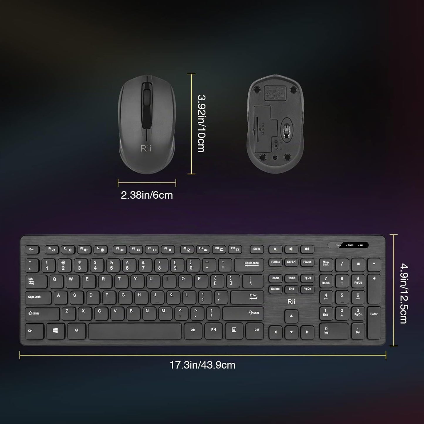Combo de teclado y mouse inalámbricos: teclado estándar Rii para PC...