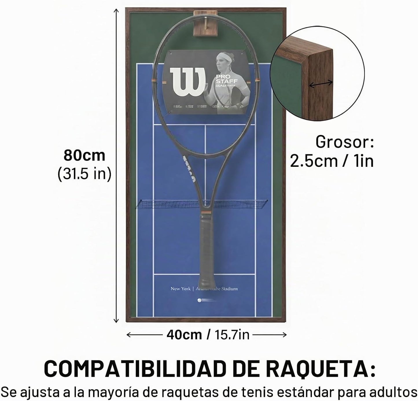 ONE MAAY Marco de exhibición de raqueta de tenis con bloque de noga...