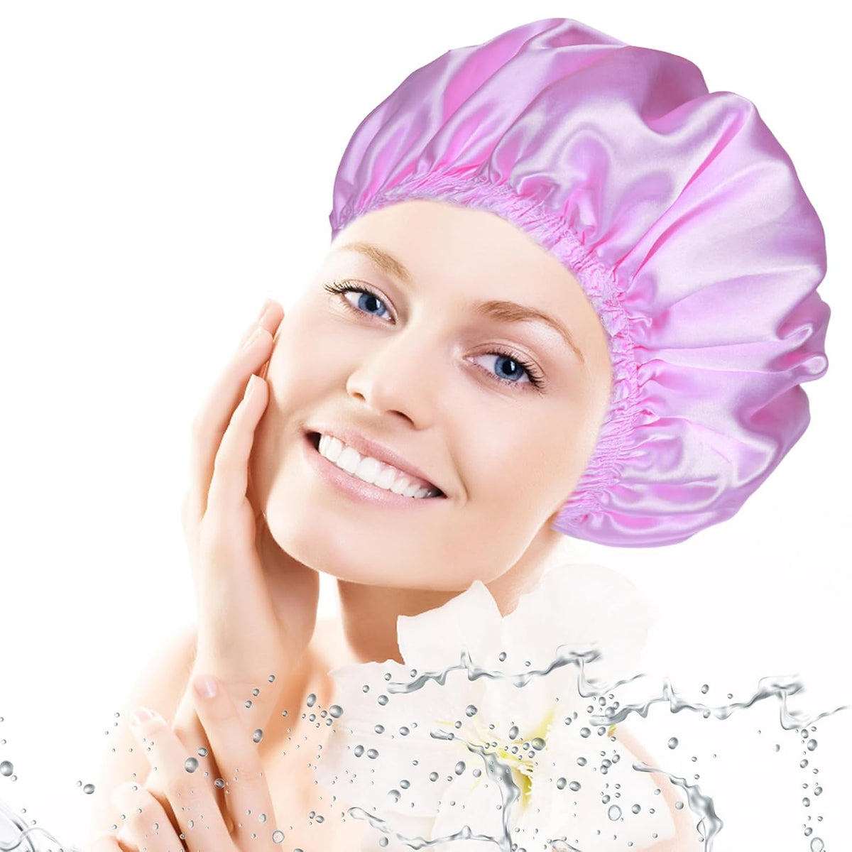 Gorros de ducha para mujer, 4 piezas de gorros de baño elásticos y...