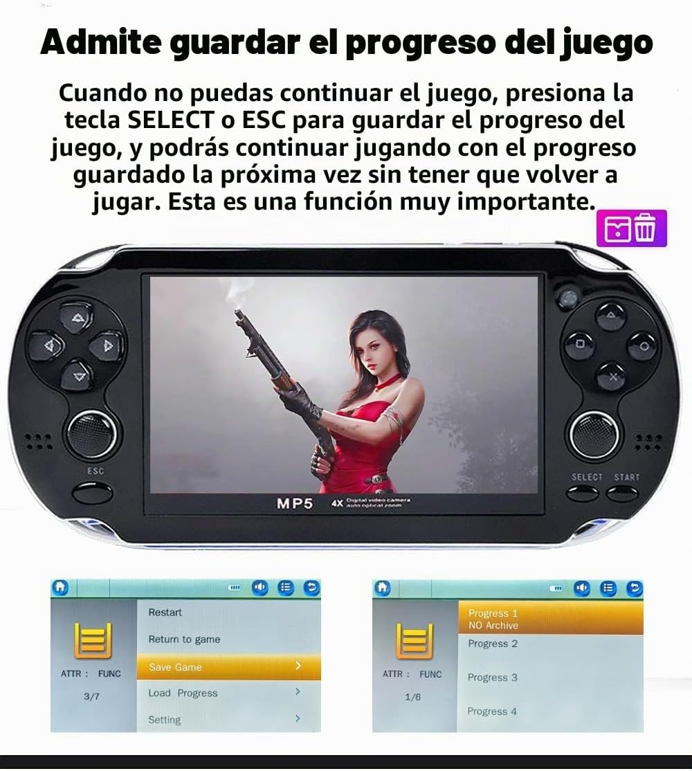 CZT Consola de juegos portátil de 4.3 pulgadas, doble joystick de 8...