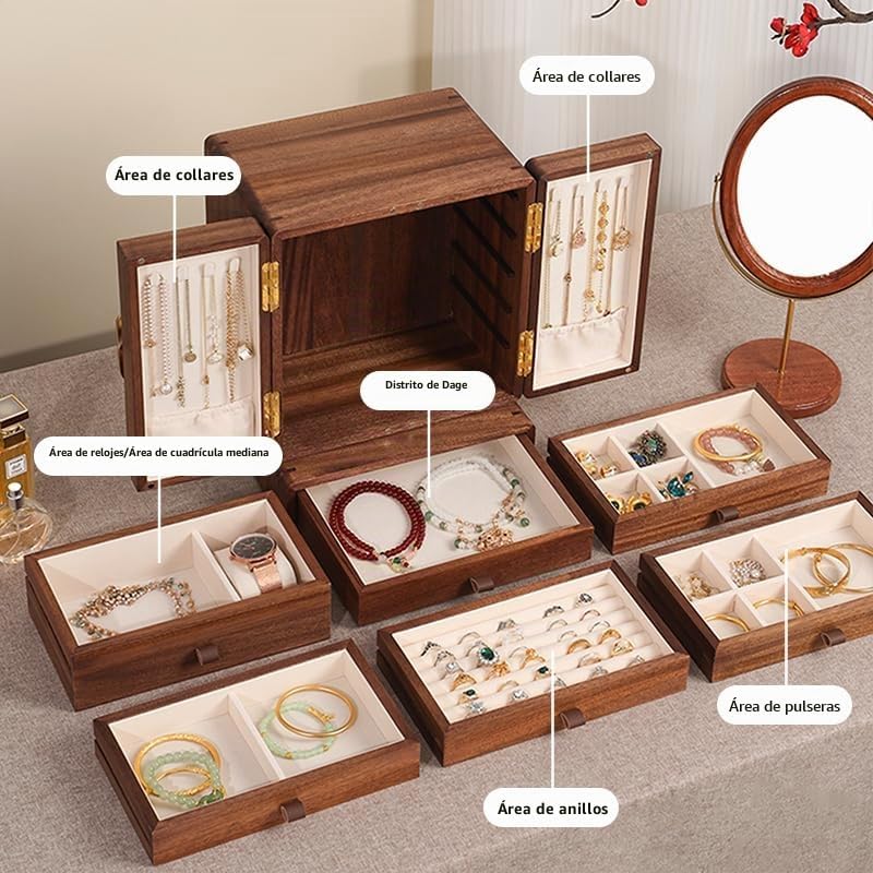 KAOTGOT Joyero de madera para mujeres y niñas, organizador grande d...