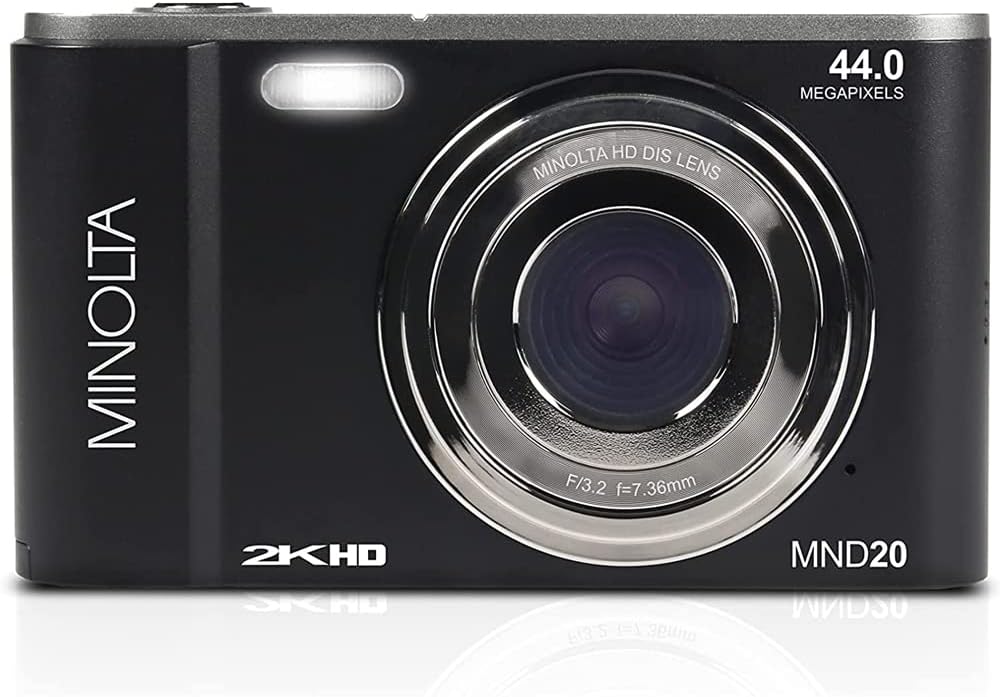 Minolta MND20-BK - Cámara digital Ultra HD de 44 MP 2.7K, paquete n...