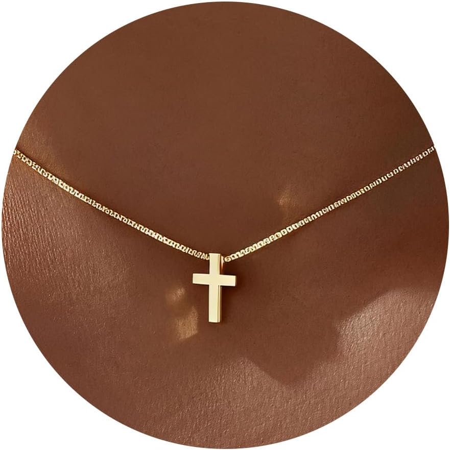 Fesciory Collar de cruz para mujer, chapado en oro de 14 quilates,...
