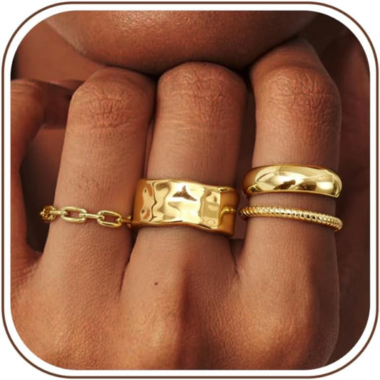 FIASASO Juego de 4 Anillos Gruesos Apilables para Mujer, Anillos Ch...