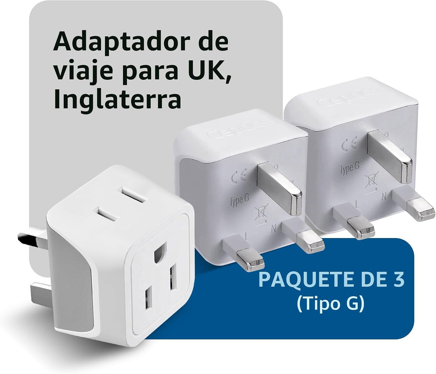 Adaptador de enchufe de viaje Ceptics para Reino Unido, adaptador t...