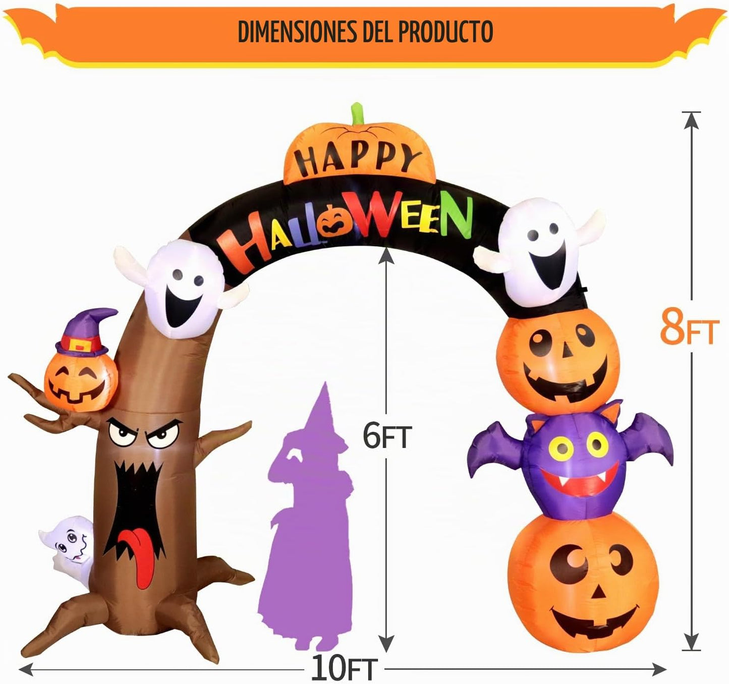 DomKom - Decoración inflable de Halloween de 10 pies de largo y 8 p...