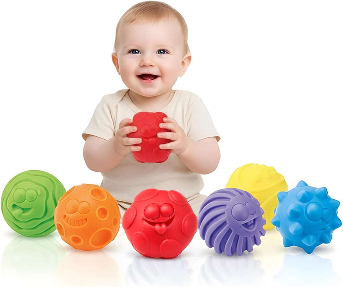 ROHSCE Bolas sensoriales para bebés de 6 a 12 meses, 6 juguetes tex...