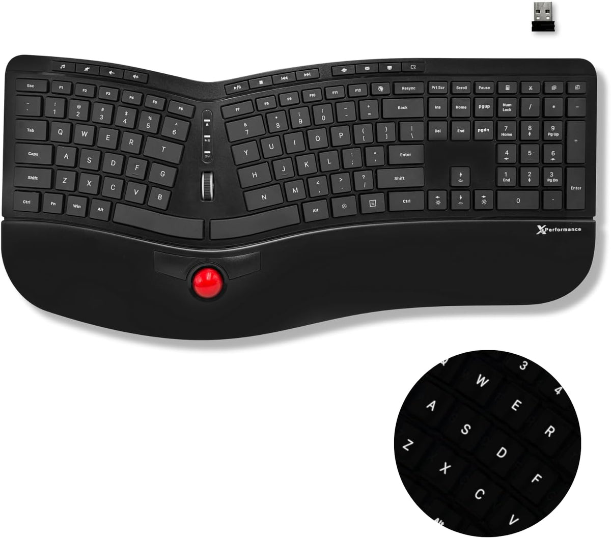 X9 Performance Teclado Inalámbrico Ergonómico con Trackball - Recar...