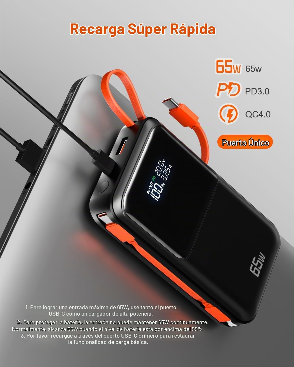 Feidyns Cargador portátil de 65 W para laptop (amarillo-65w)