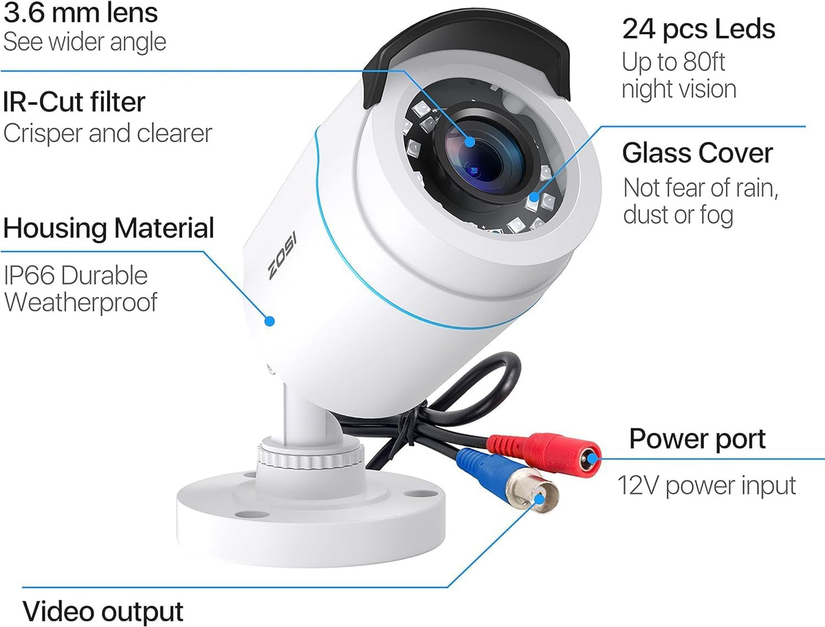 ZOSI 4 x 2MP 1080p HD-TVI Cámara de seguridad para el hogar, para i...