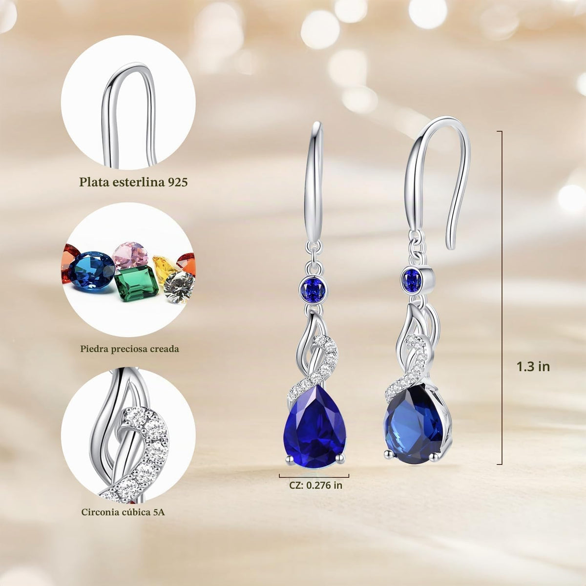 FANCIME Pendientes colgantes con piedra natal de pera para mujer de...