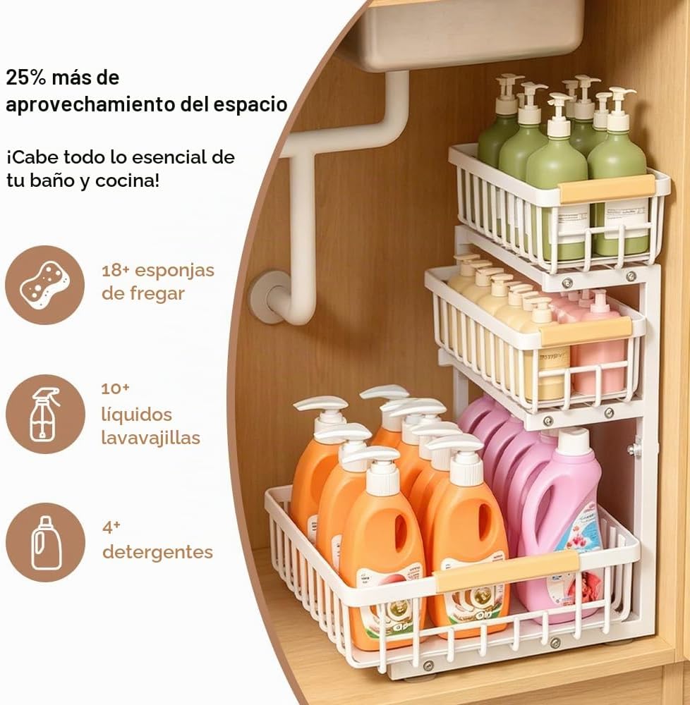 LYSENDUO Organizador para debajo del fregadero, paquete de 2 unidad...