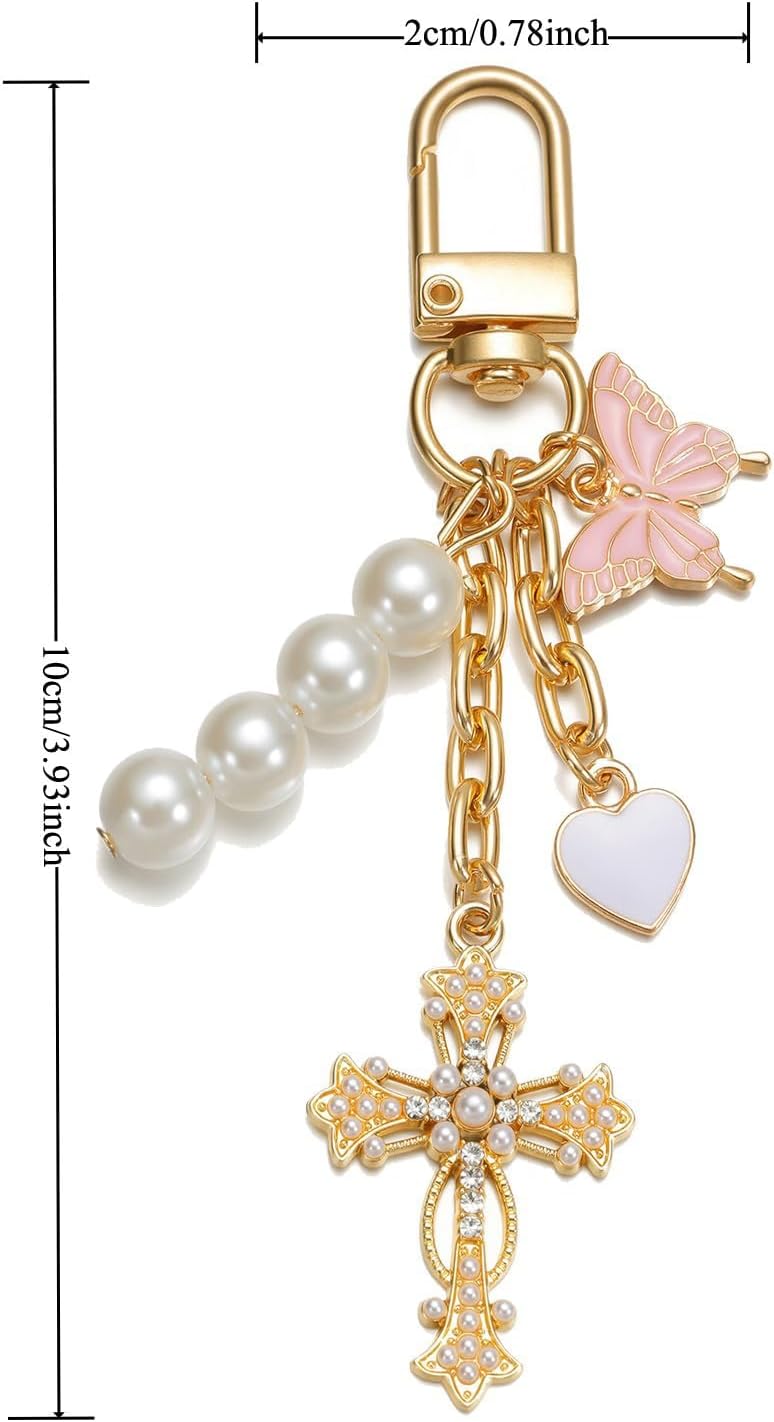 wavaiov Llavero de cruz con forma de corazón y mariposa, accesorios...