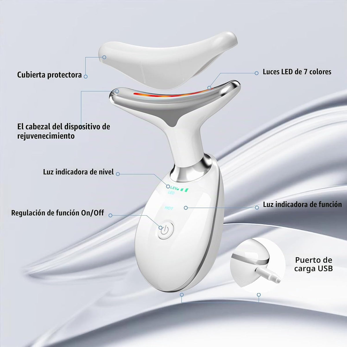MOYAC Herramienta de masaje facial 7 en 1, terapia de luz roja para...