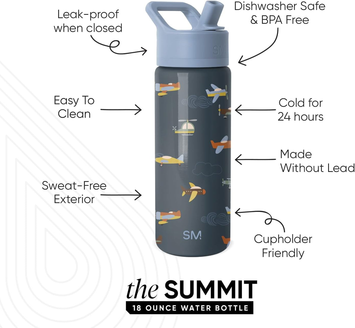 Simple Modern Kids Summit - Botella de agua con tapa con pajilla, v...