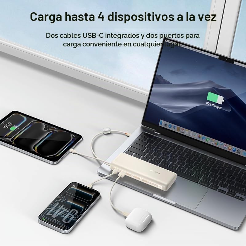 Cargador portátil Baseus con cable incorporado, Banco de energía po...